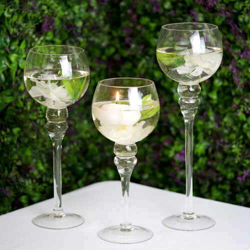 BalsaCircle Set med 3 ljusstakar i klart glas, glaskulor, bröllopsvaser 1