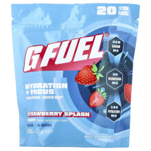 G FUEL, Hidratare + Concentrare, Amestec de Băutură cu Electrolii cu Cognizin, Splash de Struguri, 20 Pachete de Sticla, 0,21 oz (6 g) Fiecare