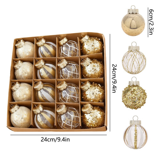 Champagnerfarbene, schwarze und goldene Weihnachtskugeln, 16er-Packung 2