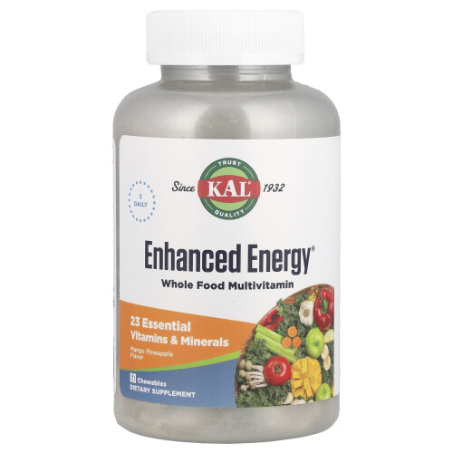 KAL, Energia aumentata, Multivitamina alimentare integrale, Mango Pineapple, 60 Chewing