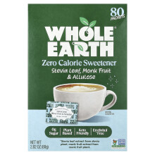 Whole Earth, Liść Stevii, Fruktoza Monachów i Allulosa, 80 Pakietów, 2,82 oz (80 g)