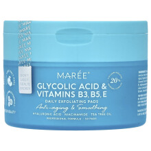 Maree, Dagelijkse Exfoliërende Pads, Glycolische Zuur & Vitamine B3, B5, E, Perzik, 50 Pads