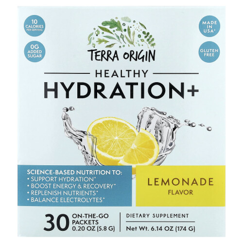 Terra Origin, Healthy Hydration+, Lemonade, 30 Pacchetti da Viaggio, 0.20 oz (5.8 g) Each