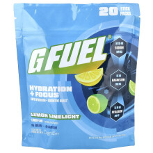G FUEL, Hidratare + Concentrație, Amestec de Băutură Electrolictă cu Cognizin, Lemon Limelight, 20 Stick Packs, 0,21 oz (6 g) Fiecare