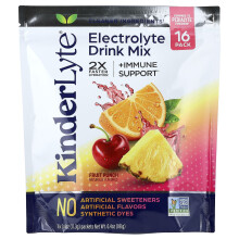 KinderFarms, KinderLyte, Drink Mix Elettrolitico, Per Bambini e Adulti, Fruit Punch, 16 Pacchetti, 0.4 oz (11.3 g) Each