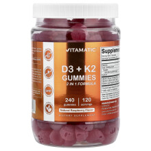 Vitamatic, D3 + K2 Gummies, Naturlig Raspberry, 240 Gummies