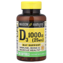 Vitamina D3 de Mason Natural, 25 mcg (1,000 IU), 300 Gelatinas Blandas