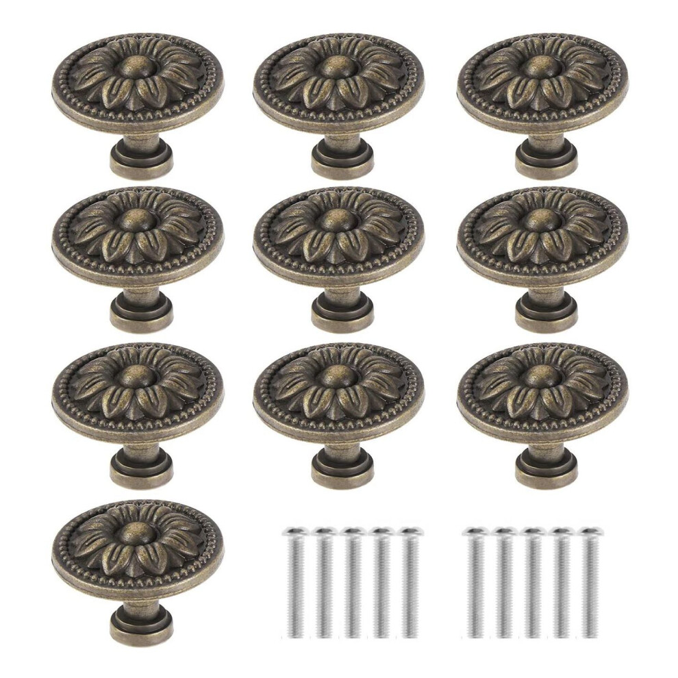 10Pcs,Vintage Antique Vintage Handle With Patterned Round Knobs, Used For Furniture, Kitchen Doors And Cupboards 4713301932623