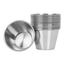 Pack of 12 - Premium Brushed Stainless Steel Condiment Sauce Cups Spices Pots Liquid Dips Bowls - 2.5Oz 70Ml