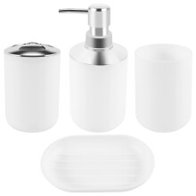 4 Pcs Plastic Bathroom Accessory Set,Bath Toilet Brush Accessories Set with Toothbrush Holder,Toothbrush Cup(White)