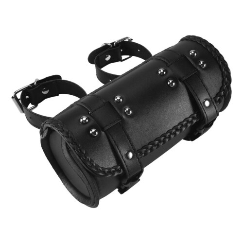 Motorcycle Fork Bag PU Leather Bicycle Handlebar Tool Pouch Sissy Bar Roll Storage Bag Saddle Bag, Universal