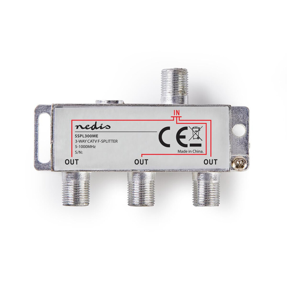 Catv Splitter | 5 - 1000 Mhz | Insertion Loss: 6.8 Db | Number Of Outputs: 3 | 75 Ohm | Zinc Alloy 5412810298402