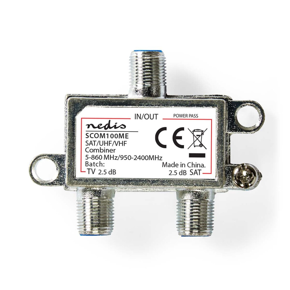 Satellite Combiner | 5-862 Mhz | 950-2400 Mhz | 75 Ohm | Current Pass | Zinc | Silver 5412810298327