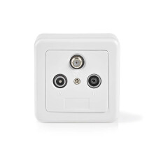 Antennenenddose | 1x F-Stecker weiblich / 1x IEC-Stecker männlich / 1x IEC-Stecker weiblich | 75 Ohm | Rückweg | Silber / Weiß