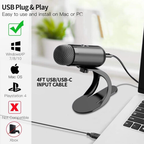 USB Computer Microphone with Mute Button, Omnidirectional Condenser, Plug & Play for PC, Mac, Laptop, YouTube – Compatible with Windows & macOS 1