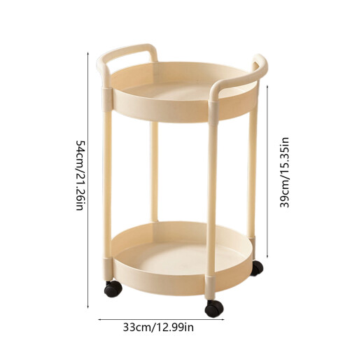Mobile Storage Rack, Round Rolling Side Table Cart, Table Bedside Table Storage Cart, 2 Tier Plastic Utilitys with Lockable 360 Casters 2