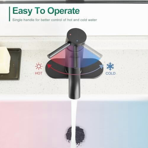 Black Bathroom Faucet Single Handle Matte Black 1 or 3 Hole 2