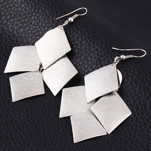 Kvinders Glitter Rhombus Dråbe Lange Dingle Lysekrone Statement Hook Øreringe Legering Sølv 2