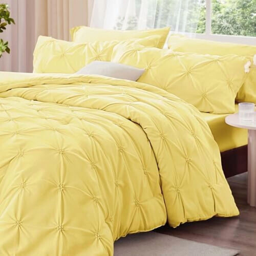 Light Yellow Twin Comforter Set Boho Pintuck 2-Piece 1