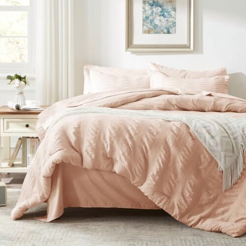 Pink Seersucker Comforter Set 7-Piece 1