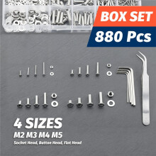 880Pcs Stainless Steel 304 Hex Socket Flat Screws Assortment Kit M2 M3 M4 M5 Countersunk Bolts Set with Storage Box