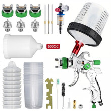 HVLP Spray Gun 1.4+1.7+2.0mm Nozzle Kit with Air Regulator Filters +10PCS No-Clean Paint Mixing Cups