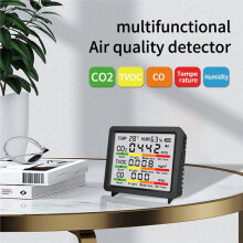 5 in 1 Multifunctional Air Quality Meter Household Temperature Humidity CO CO2 TVOC Tester Monitor Air Detector Black