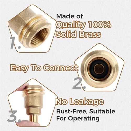 Conjunto de 3 Adaptadores de Latão para Gás Propano - QCC1 Macho/POL Fêmea para 1/4 Polegadas NPT Macho + POL Macho para 1/4 Polegadas NPT Macho 2