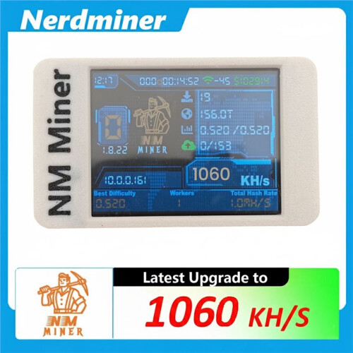 Minerador Solo NerdMiner PRO NMMiner BTC de 1060KH/S para Bitcoin, Criptomoedas e Loterias com Tela Colorida de 2,8 Polegadas 1