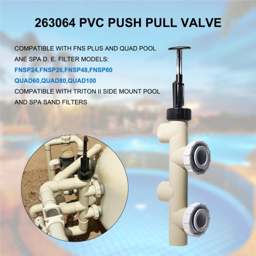 Válvula Deslizante de PVC Push Pull 263064 para Filtros de Areia e Diatomáceas, com Distância Entre Centros de 7-1/2 Polegadas, Substitui A Peça 2