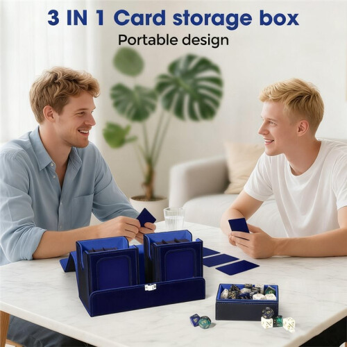 Card Deck Box with Handle Magnetic Card Storage Box Top Side-Loading Deck Case Game Cards Box Black+ 1