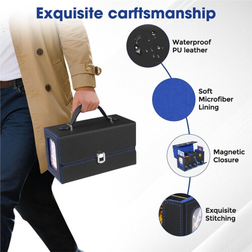 Card Deck Box with Handle Magnetic Card Storage Box Top Side-Loading Deck Case Game Cards Box Black+ 1