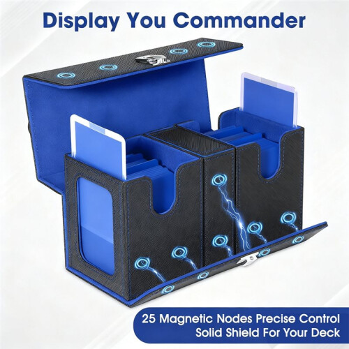 Card Deck Box with Handle Magnetic Card Storage Box Top Side-Loading Deck Case Game Cards Box Black+ 2