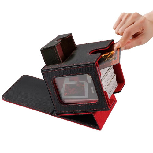 Leather  Card Box with 2 Commander Displays Waterproof Double-Layer Card Storage Can Hold 200+Double-Layer