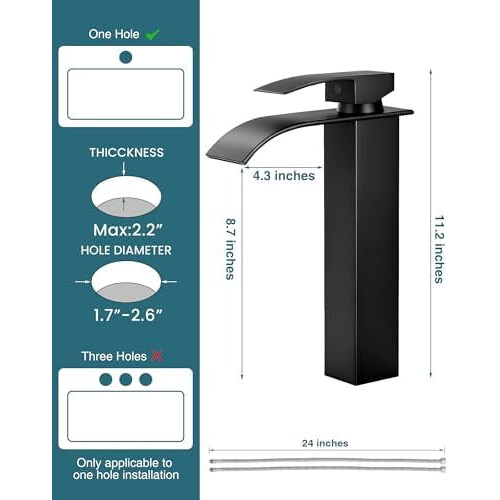 Matte Black Vessel Sink Faucet Tall Waterfall Single Handle 2