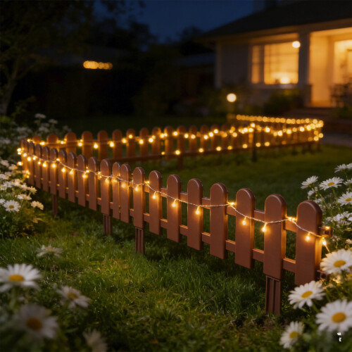 Wooden Picket Fence Interlocking Brown Panels 4-Pack 1