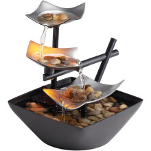 Tabletop Water Fountain, Home Décor Soothing - Automatic Pump, Deep Basin & Natural River Rocks for Office, Living Room