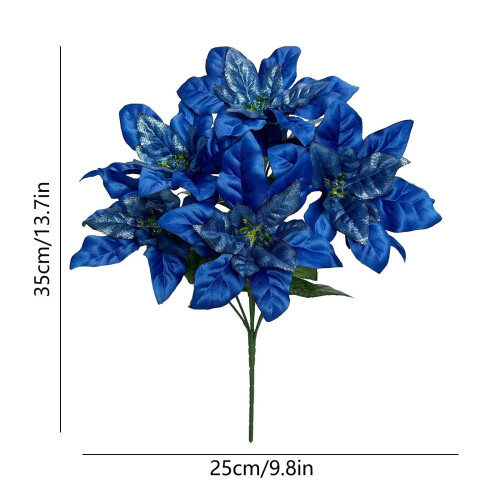 Glitzernde blaue künstliche Weihnachtssternblume mit Stiel – 2