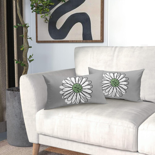 Conjunto de 2 capas de almofada verde-sálvia com margaridas brancas, 30x50cm (12x20 polegadas). 1