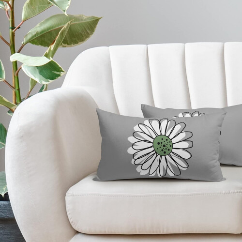 Μαξιλαροθήκες Sage Green White Daisy Σετ 2 τεμαχίων 12x20 ιντσών 1