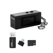 Keychain Thumb Camera 1080P HD Video Recording with 64G Card 130 Degree Wide Angle Lens LCD Display Screen Black