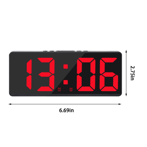 Digital Alarm Clock Simples LED Large Digital Display Fashion Alarm Clock Fully Functional Desktop Bedside Study Kitchen Clock Black Frame, Red 1