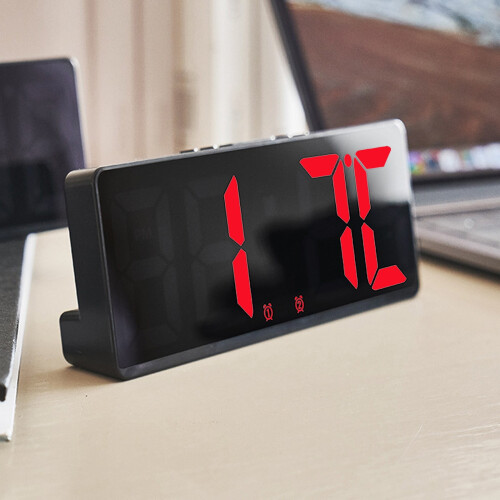 Digital Alarm Clock Simples LED Large Digital Display Fashion Alarm Clock Fully Functional Desktop Bedside Study Kitchen Clock Black Frame, Red 2