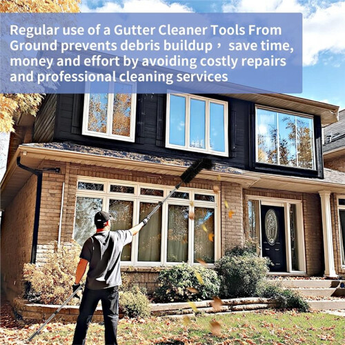 Gutter Cleaning Tools From Ground - Long Adjustable Gutter Cleaner & Brush, Rain Gutter Cleaning Tool for Easy Clean 2