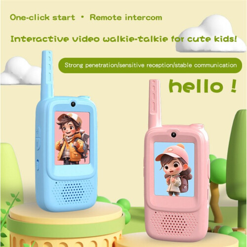 Vídeo Interfone Infantil com Tela de 2 Polegadas, Câmeras Frontal e Traseira Duplas, Suporte para Mudança de Voz, Design de Desenho Animado, Ideal 2