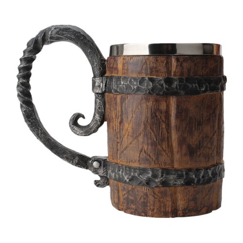 Κούπα μπύρας από ξύλινη βαρέλι, Viking Stein 18oz με λαβή, δοχείο διπλού τοιχώματος από 1