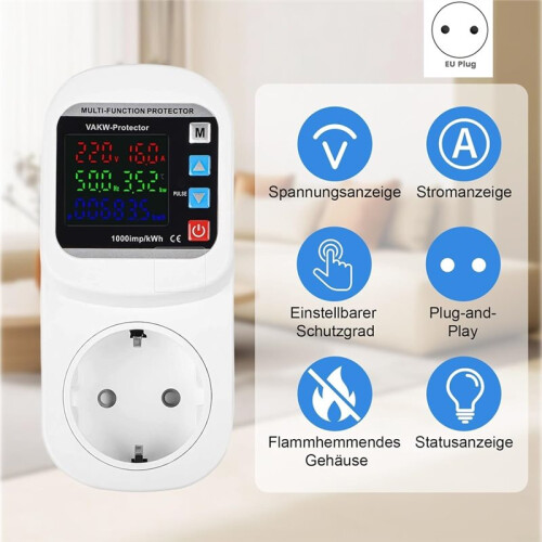 Multifunction over Voltage Current Protector Socket Adjustable Timed  Temperature Control Frequency Protector EU Plug 1