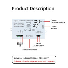 Tuya Zigbee Temperaturschalter mit Sensor, AC 85-265 V/USB 5 V, App-Fernsteuerung, Intelligenter Zeitschalter, 2 M Reichweite