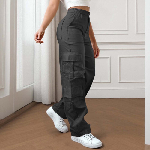 Dámske ležérne cargo nohavice s elastickým pásom, tmavošedé, 3XL 1