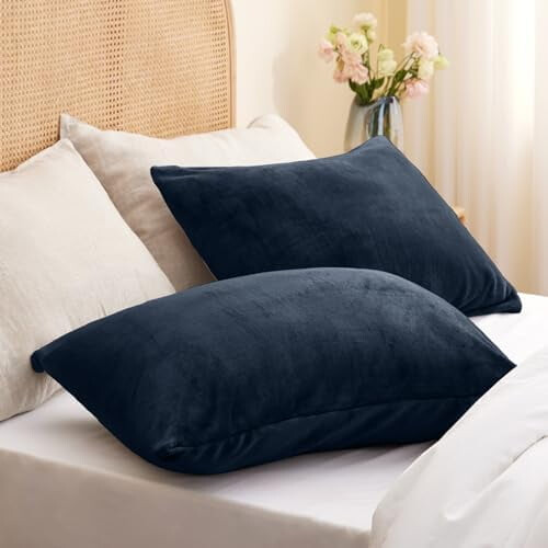 Fronhas de flanela tamanho Queen, azul-marinho, pacote com 2 unidades, 50 x 75 cm (20 x 30 polegadas) 2